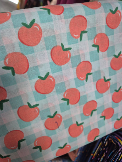 Apples check cotton (blue)