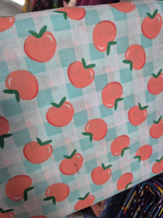 Apples check cotton (blue)