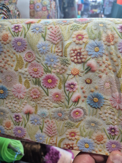 100% cotton 3D pastel flower garden