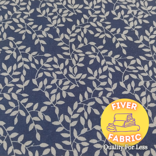 100% cotton navy leaves