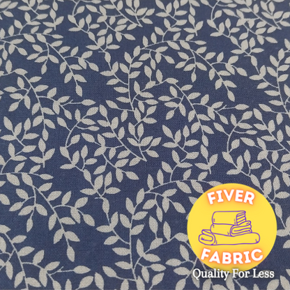 100% cotton navy leaves