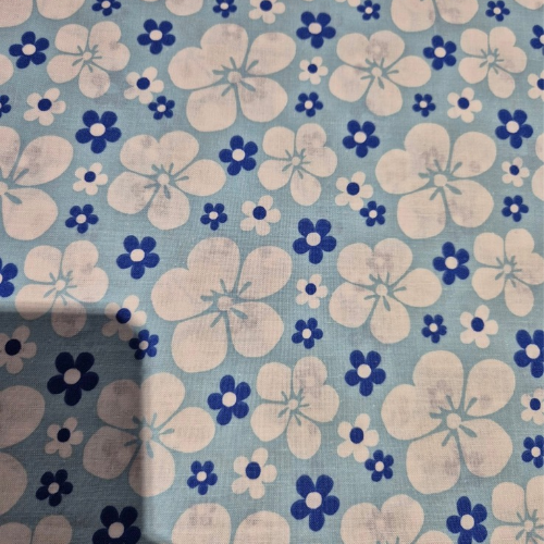 100% cotton blue and white flowers