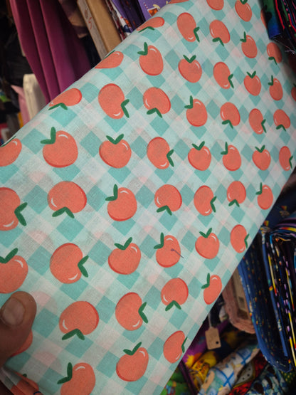 Apples check cotton (blue)