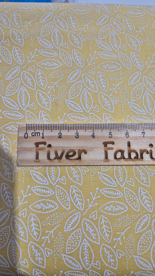 100% cotton white leaves on yellow