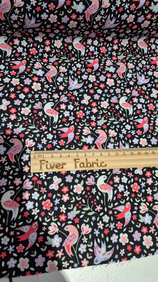 100% cotton birds and flowers