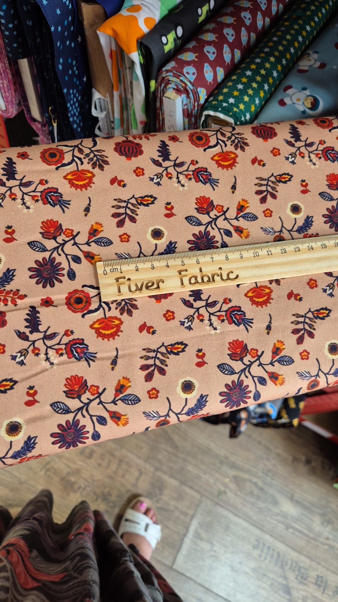 100% cotton flowers on peach