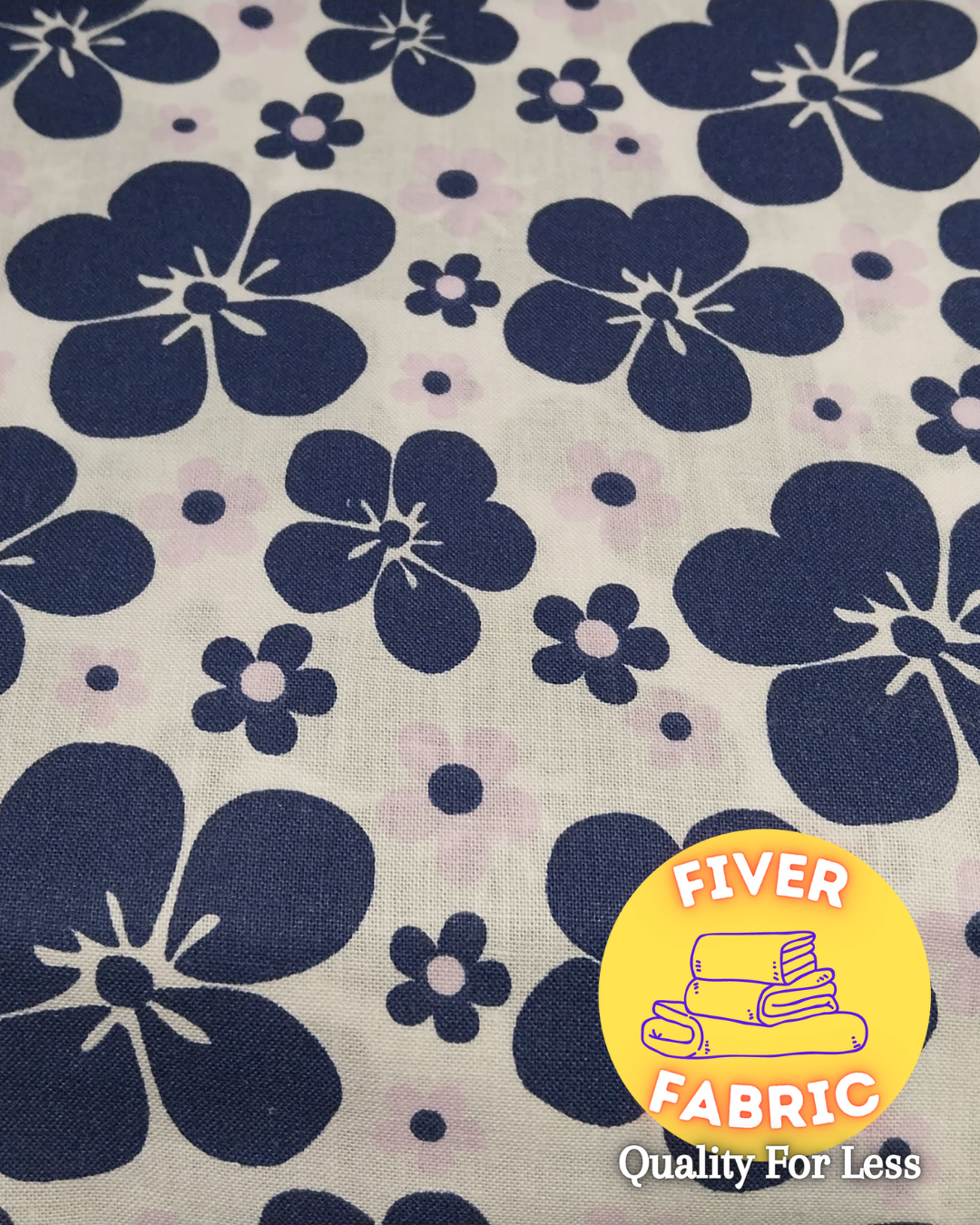 Blue flowers on white cotton