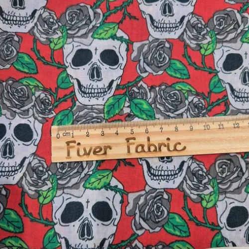 Skulls and Roses on Red