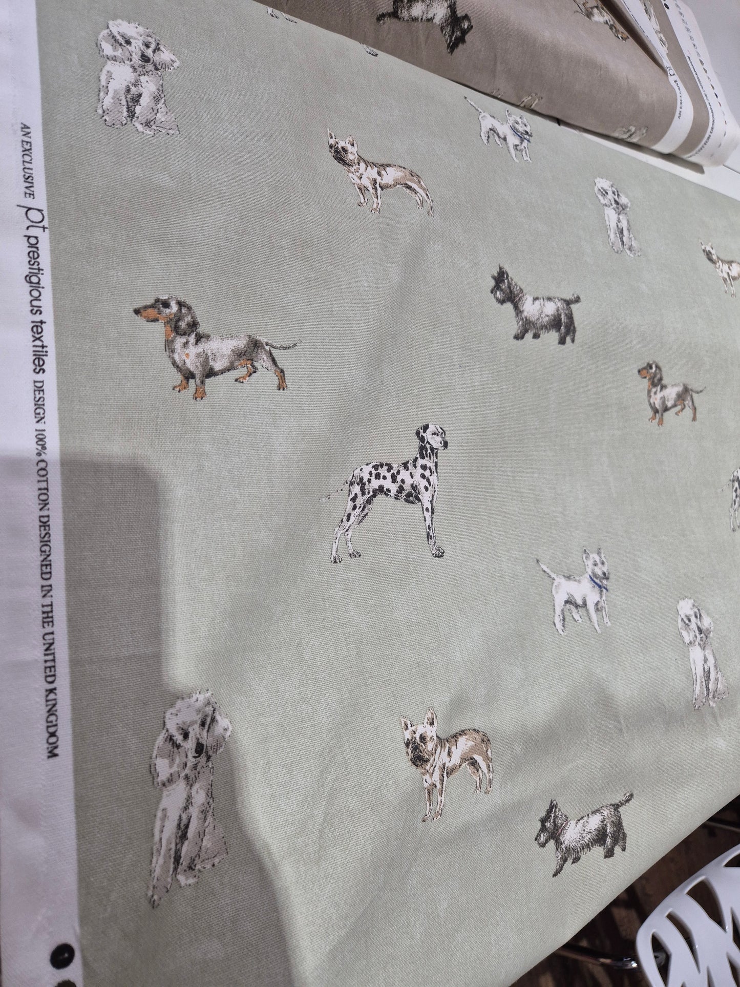 Dogs cotton canvas on sage